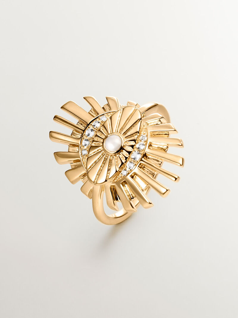 926 Silver ring bathed in 18K yellow gold with eye, topaz, and moonstone. image number 0