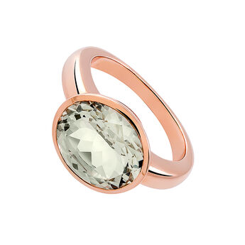 Solitaire ring in 18k rose gold-plated silver with a green quartz stone, J03231-03-GQ,hi-res