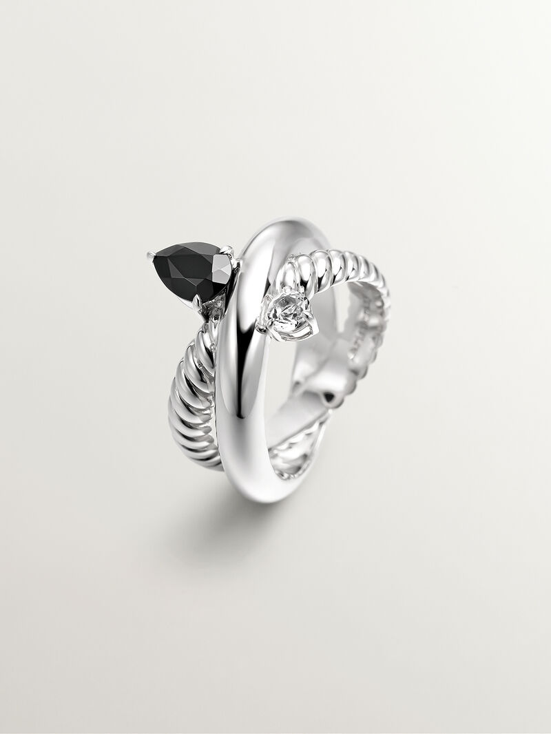 925 silver multi-arm ring with black spinel and white topaz image number 0