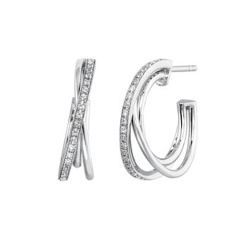 Medium silver combined hoop earrings , J03664-01-WT,hi-res