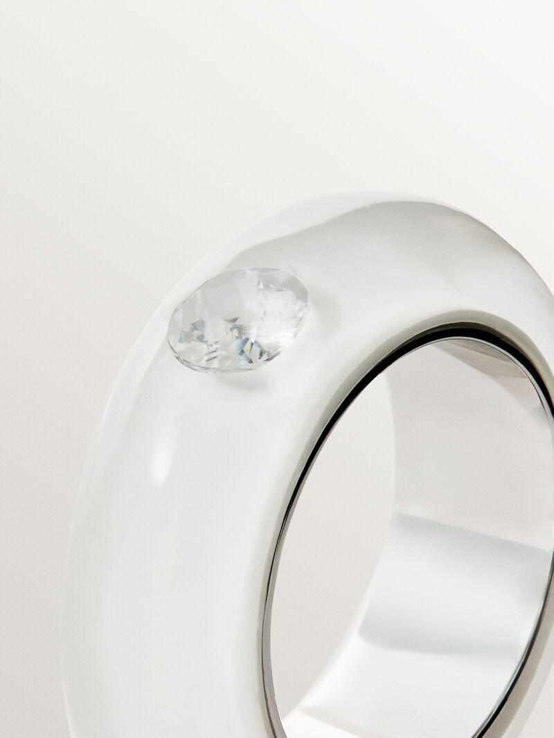 925 silver ring with white enamel and zircon suspended in resin image number 6