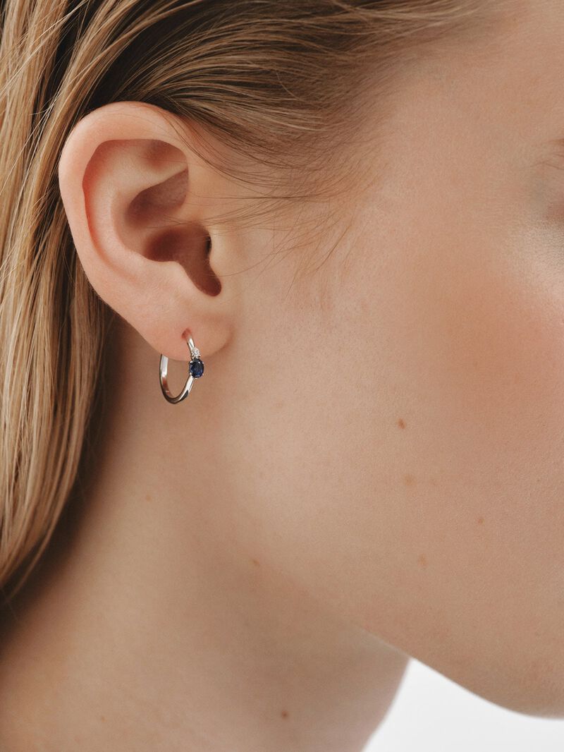 9K White Gold Sapphire and Diamond Single Hoop Earring image number 1