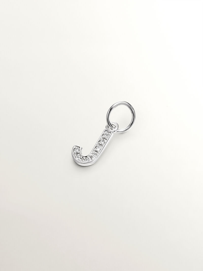 925 Silver Charm with White Topaz Initial J image number 0