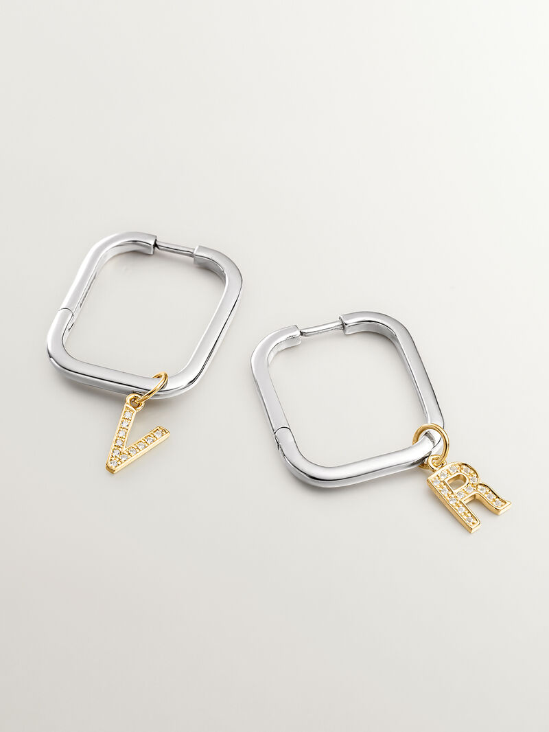925 Silver charm bathed in 18K yellow gold with white topazes initial R image number 2