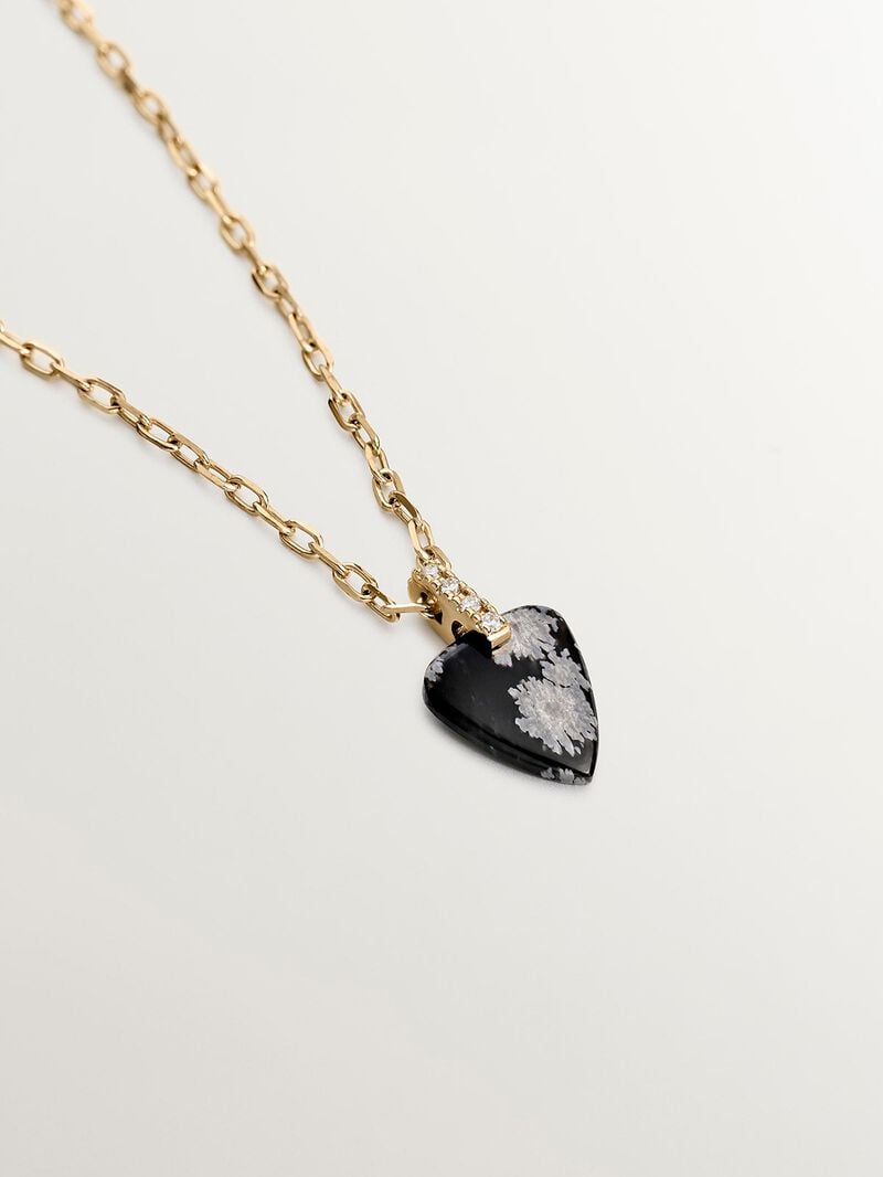 9K yellow gold necklace with teardrop-cut black obsidian and 0.03 ct brilliant-cut diamonds image number 2