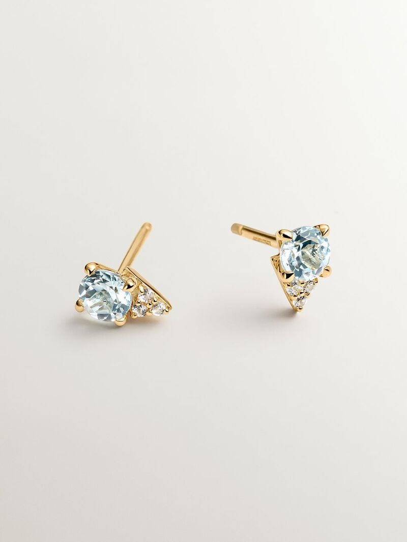 925 Silver earrings bathed in 18K yellow gold with sky blue topaz and white sapphires. image number 2
