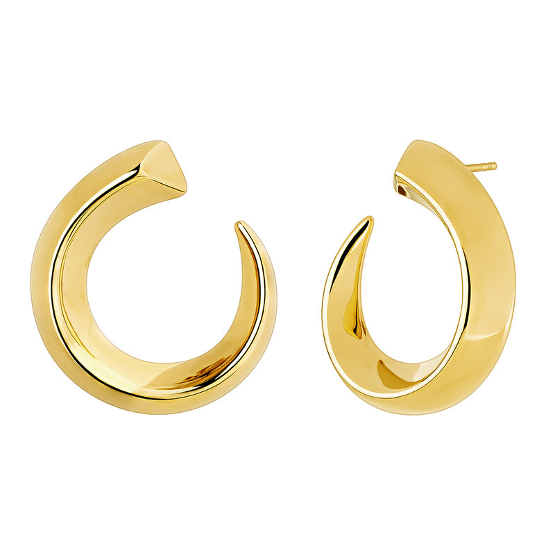 Large gold plated tapered open hoop earrings , J04255-02, hi-res