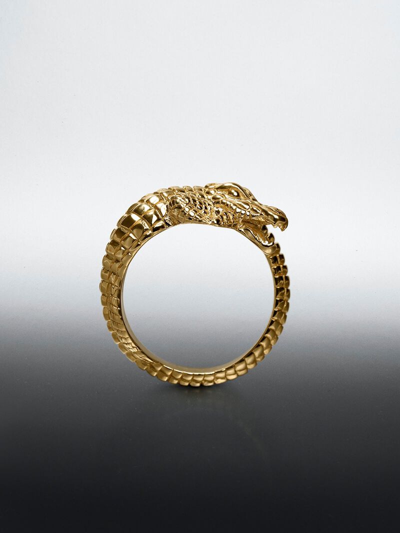 925 silver ring in 18K yellow gold with crocodile shape image number 8