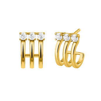 Triple gold plated hoop earrings with topaz , J03256-02-WT,hi-res