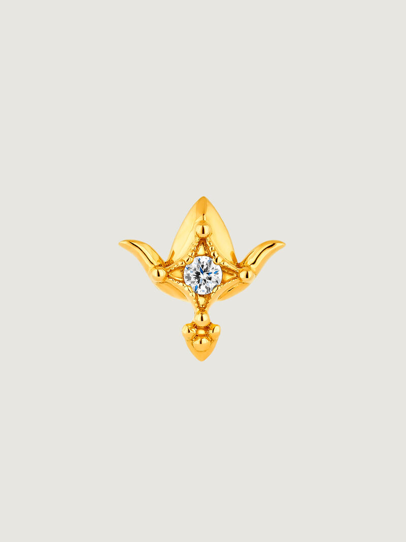 Individual 18K yellow gold earring with diamond and lotus flower shape. image number 0