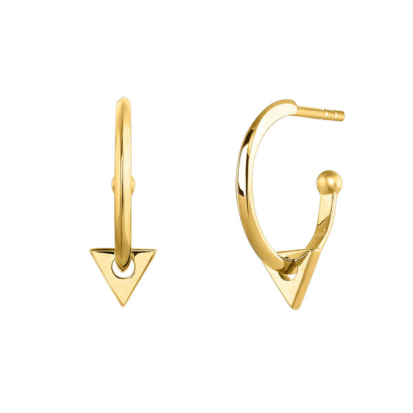 Gold plated triangle pendant hoop earrings , J03961-02,hi-res