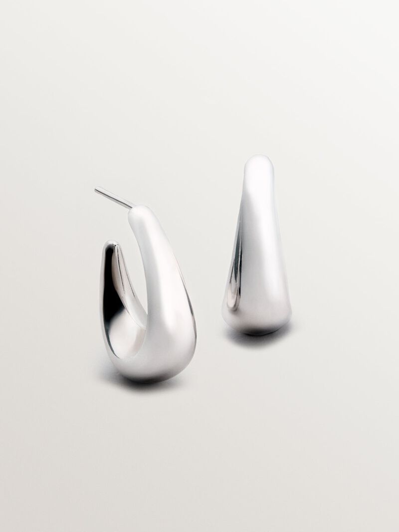 925 Silver Small Oval Hoop Earrings image number 2