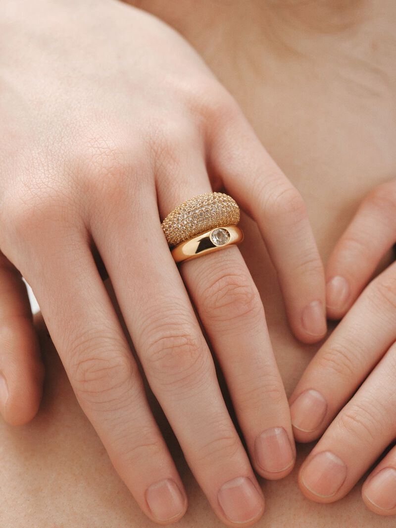 18K yellow gold plated 925 silver ring with white topaz image number 5