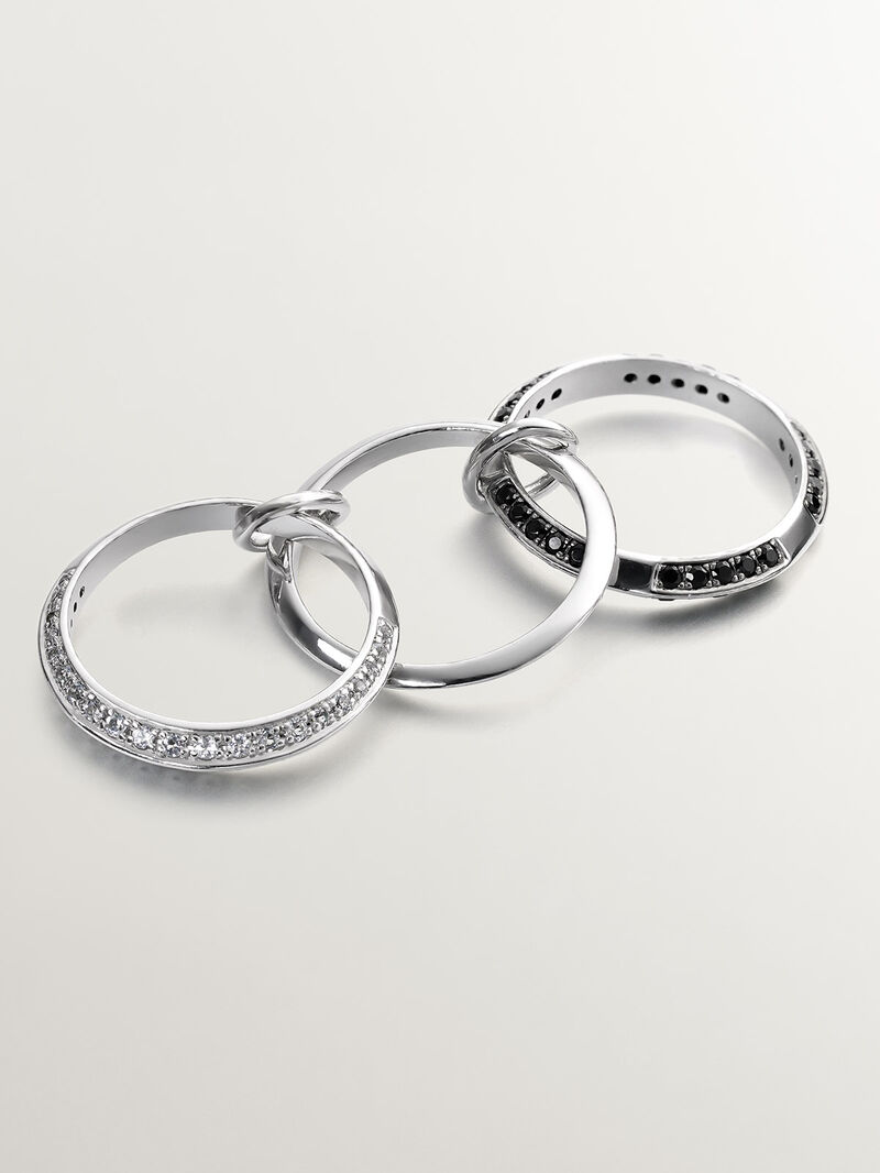 931 Silver triple ring with white topazes and black spinels. image number 2