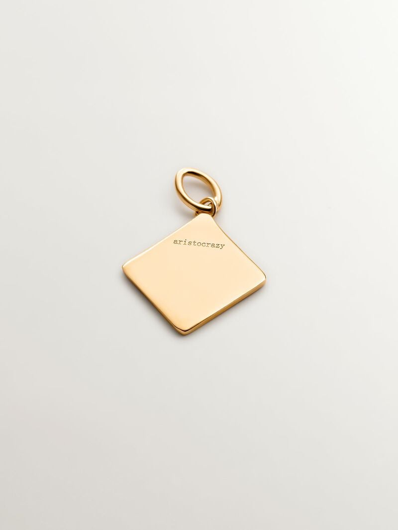 18K yellow gold plated 925 sterling silver charm with initial D and red enamel in diamond shape image number 2