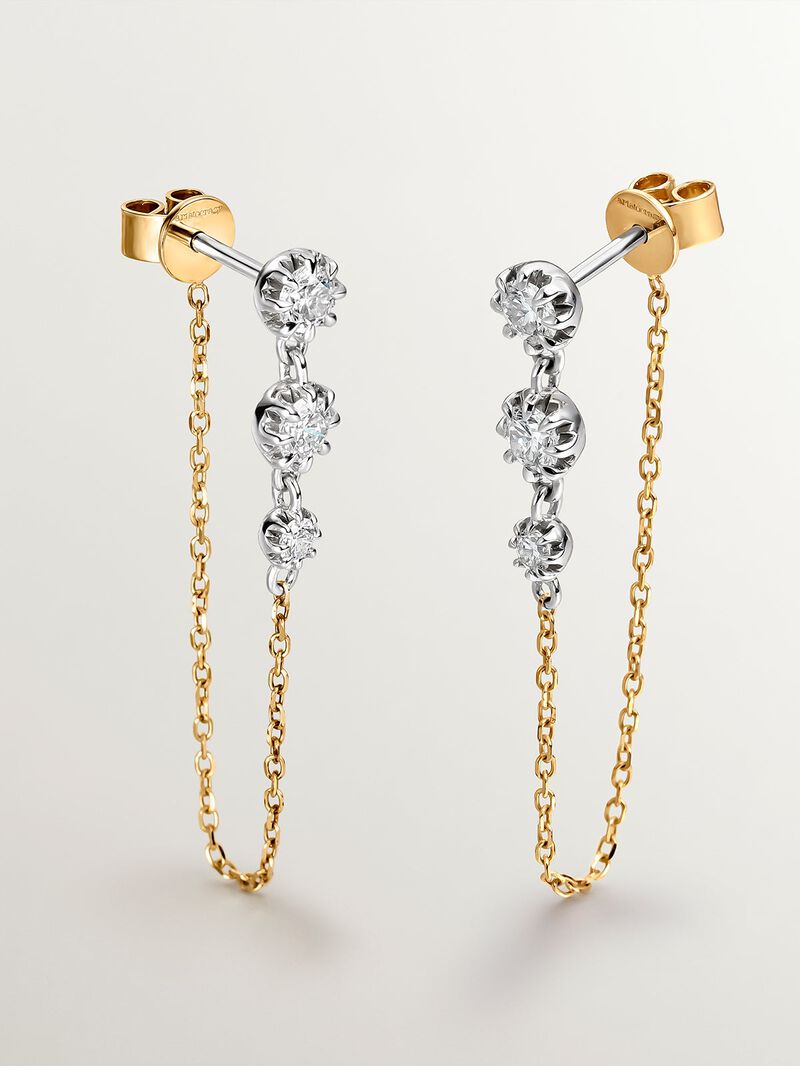 18K white and yellow gold earrings with brilliant cut diamonds image number 0
