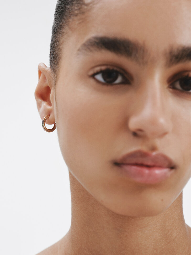 9K White, Yellow, and Rose Gold Triple Hoop Earrings image number 1