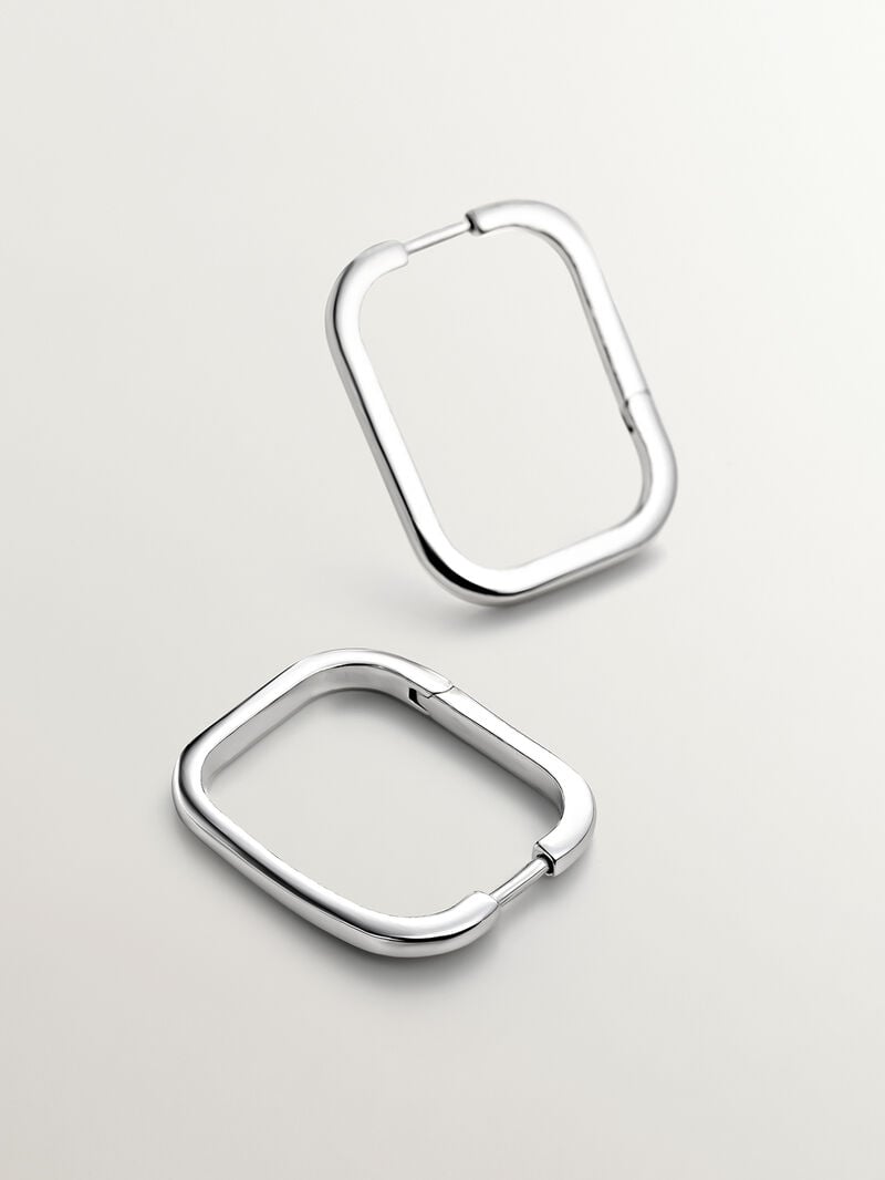 Large 925 Silver Square Hoop Earrings image number 5