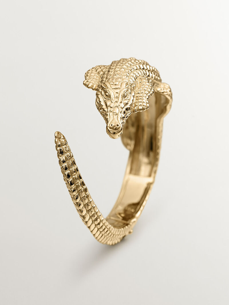 925 Silver bracelet bathed in 18K yellow gold with a crocodile shape. image number 4