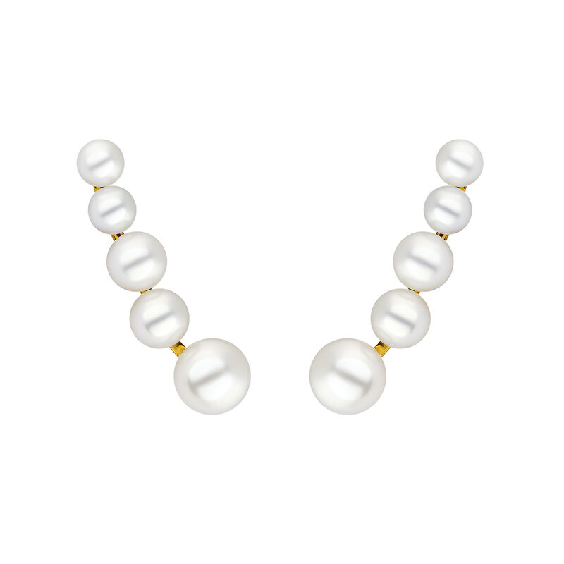 Gold plated silver pearl climbing earrings, J04735-02-WP, hi-res