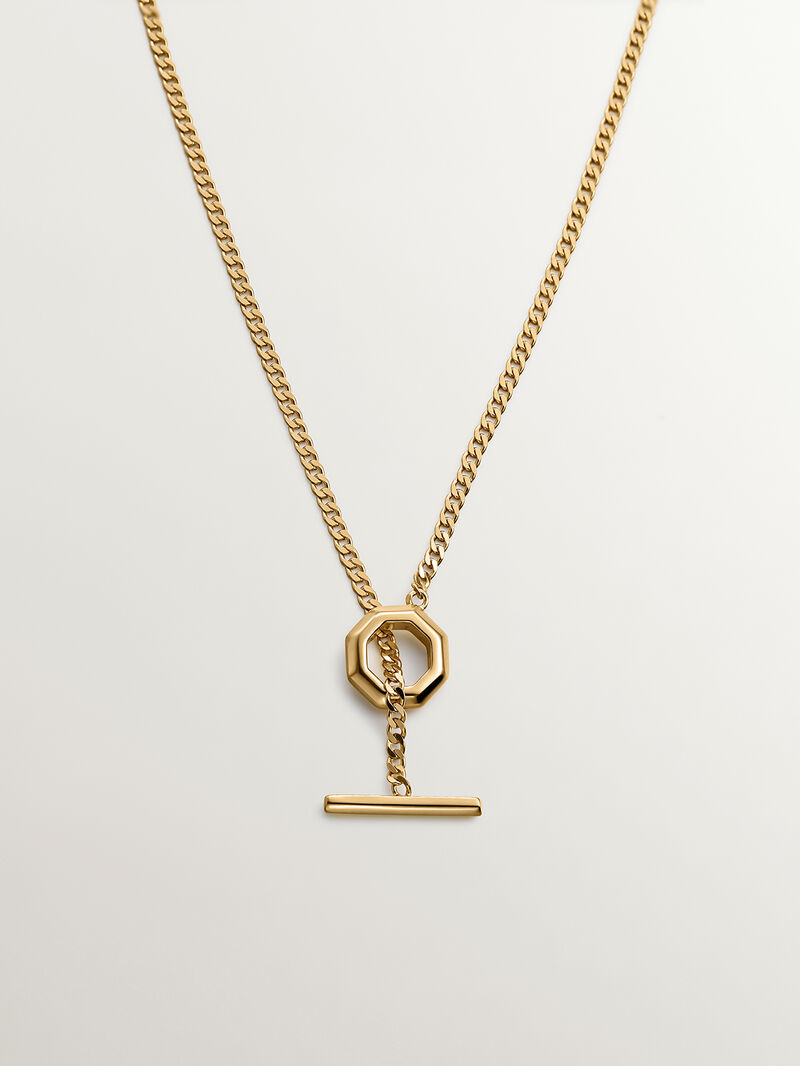 925 silver collar bathed in 18k yellow gold rolo links with geometric front closure image number 0