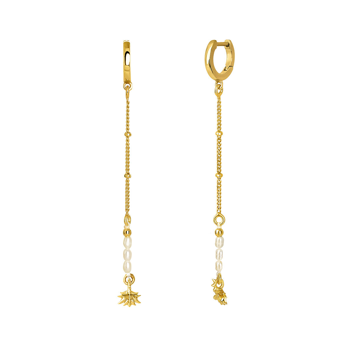 Gold plated hoop earrings with motifs and pearl , J04468-02-WP, hi-res