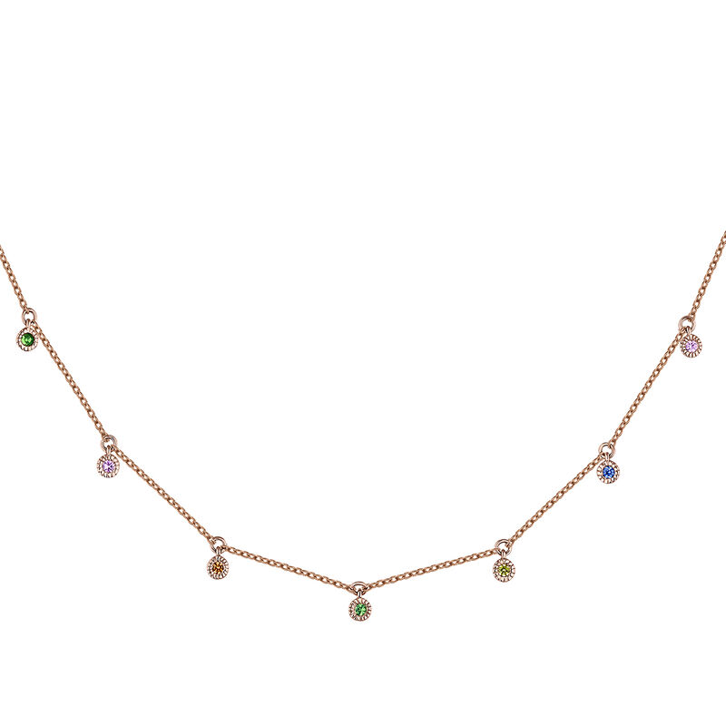 Rose gold multicolor sapphire and tsavorite motif necklace, J04341-03-MULTI, hi-res