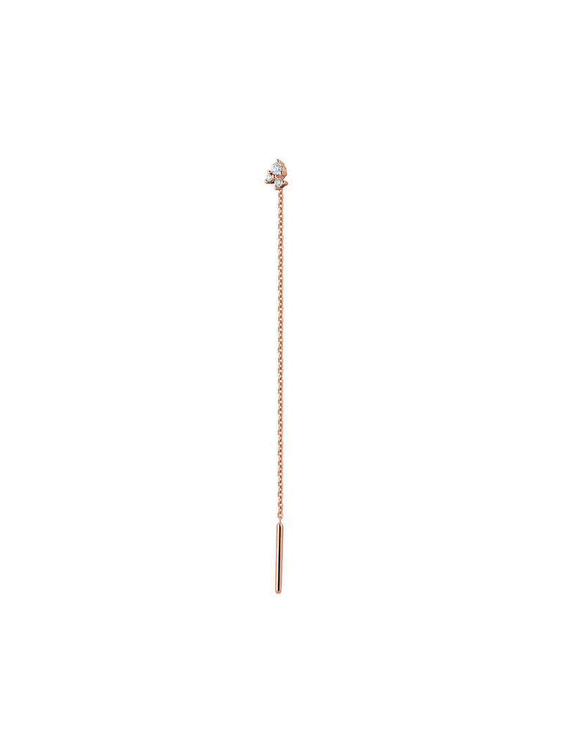 Pendiente individual largo de oro rosa de 9K con cadena y diamantes  image number 2