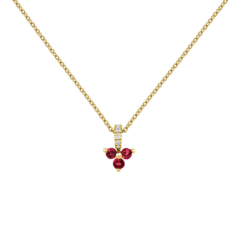 9 kt gold diamonds and ruby clover pendant , J04080-02-RU, hi-res