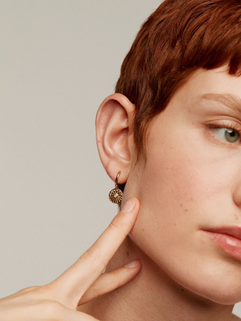 925 silver earrings bathed in 18K yellow gold with white topaz and moonstone. image number 3