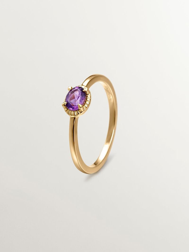 926 Silver ring bathed in 18K yellow gold with purple amethyst stone. image number 0