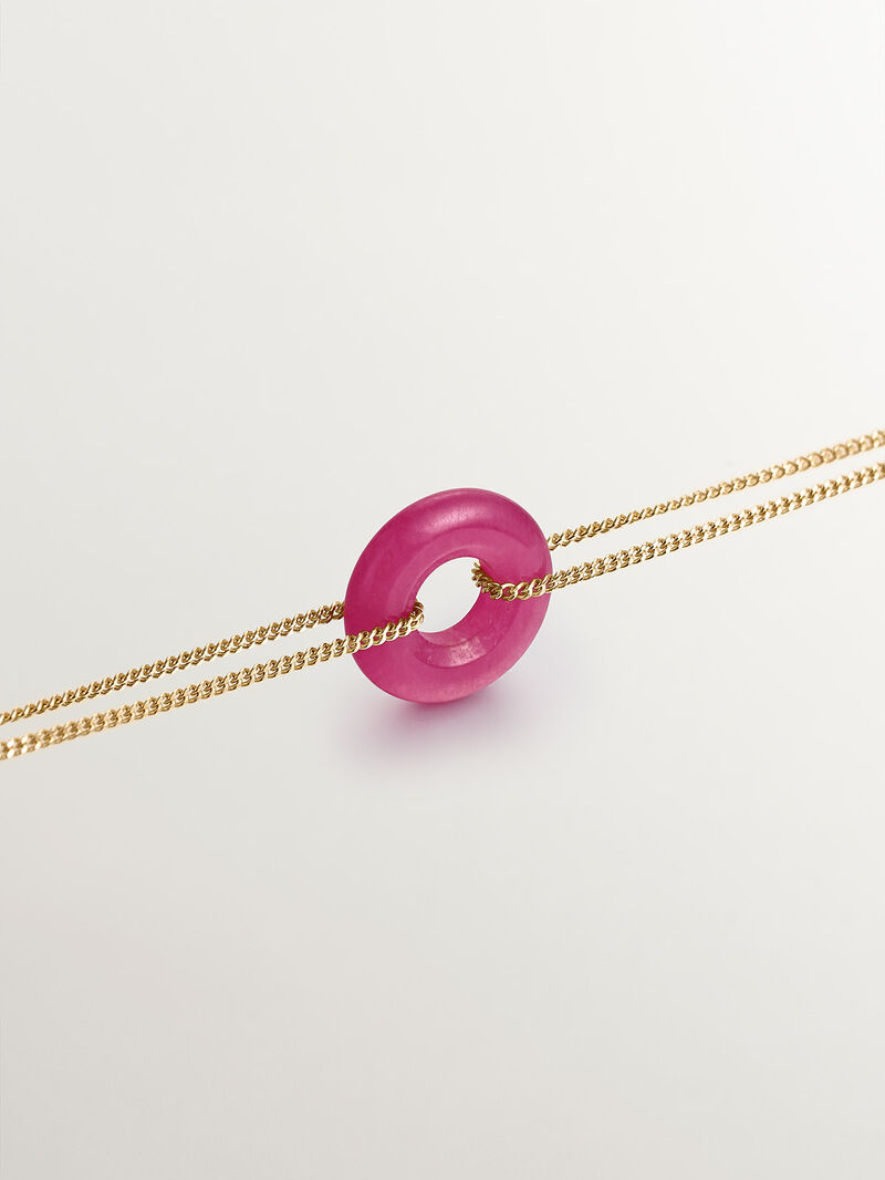925 silver bracelet bathed in 18k yellow gold with red jade image number 2