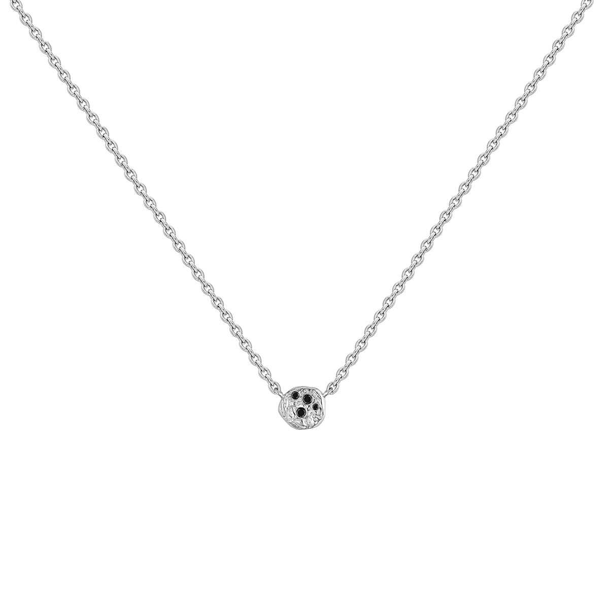 Silver necklace with raised detail and black spinel gemstones, J05078-01-BSN, hi-res