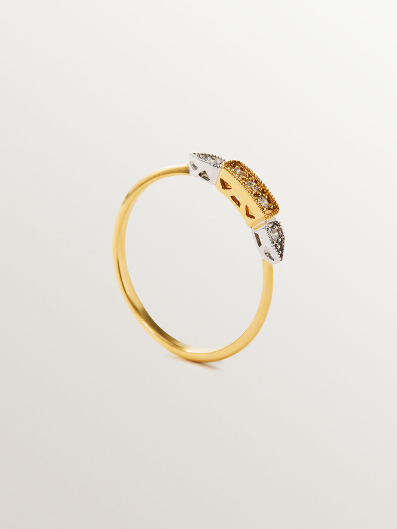 Anillo de oro blanco y amarillo de 18K con pavé de diamantes en talla brillante image number 0