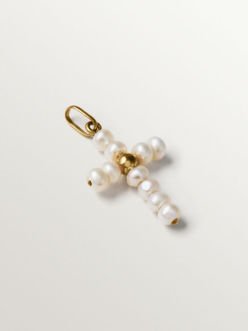 18K yellow gold plated 925 silver charm with pearls and a cross shape image number 1