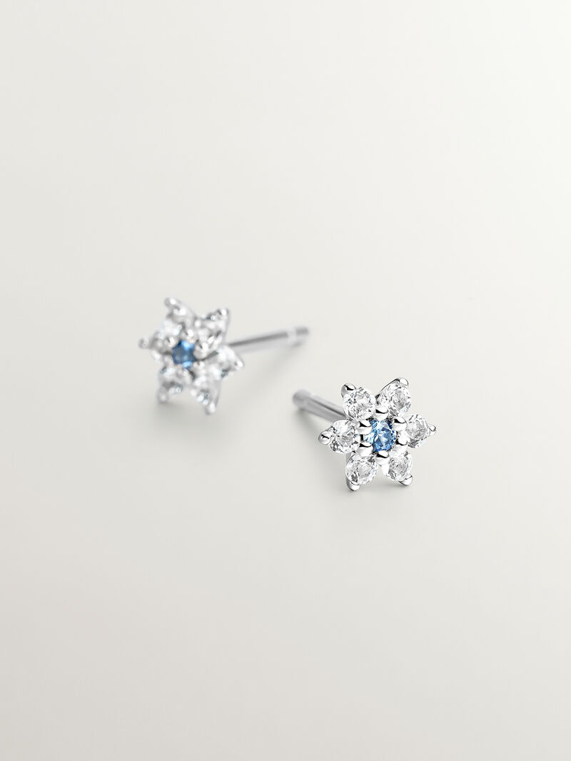 925 Silver earrings in the shape of a flower with sapphire and topaz. image number 2