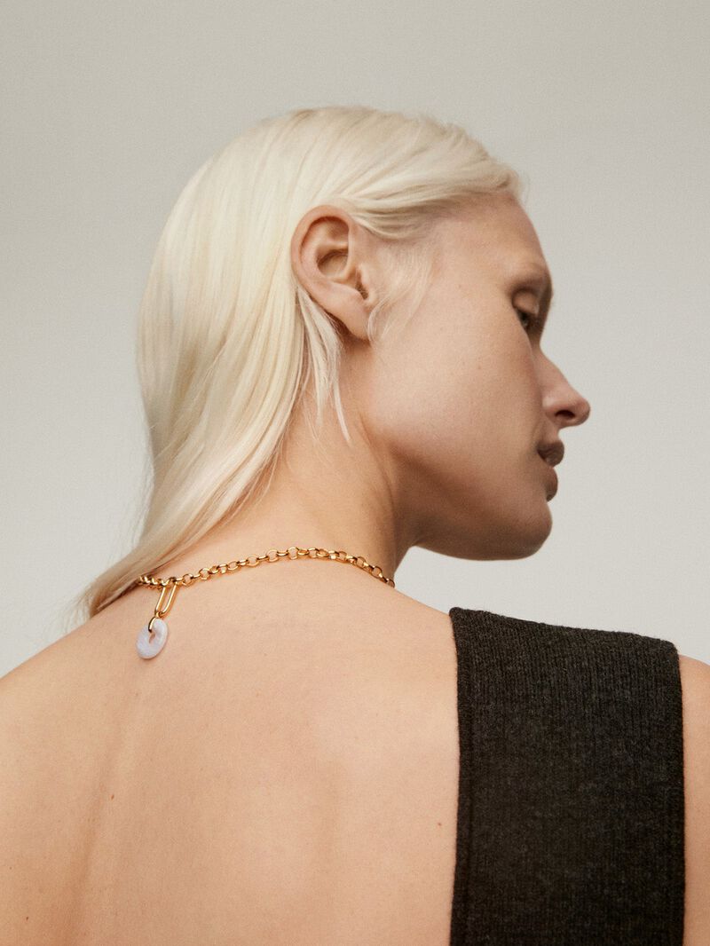925 Silver necklace dipped in 18K yellow gold with blue agate image number 3