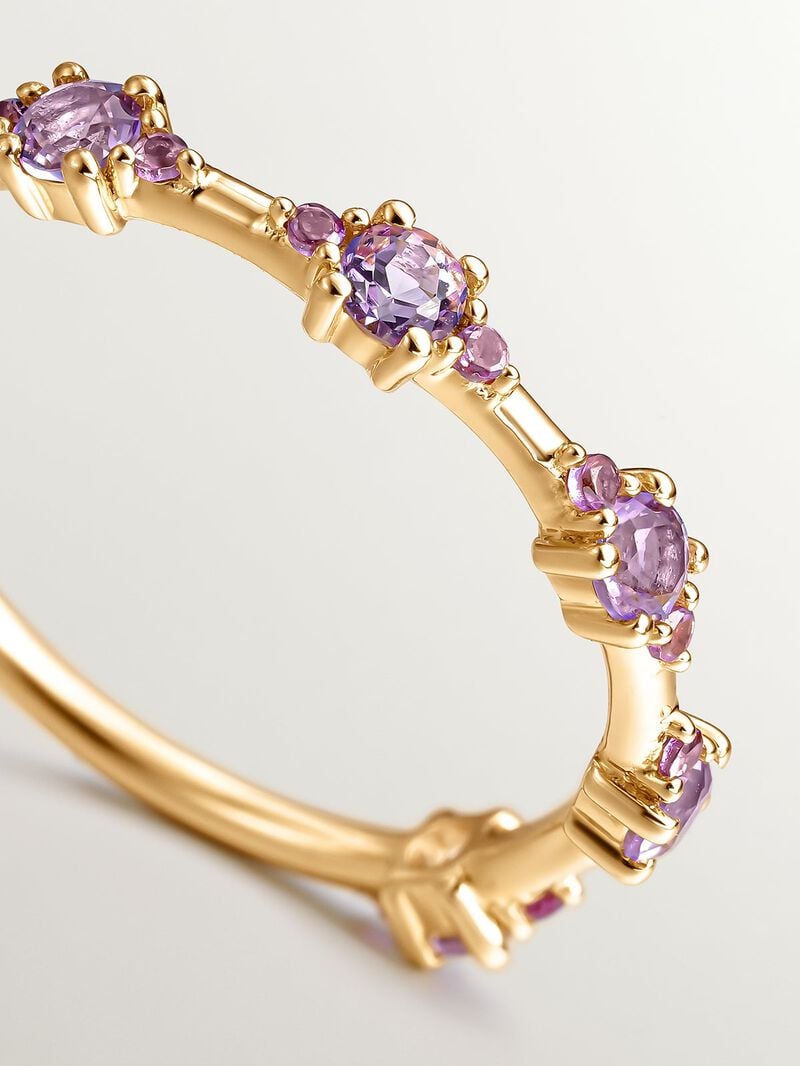 925 silver ring with purple tanzanita, white diamonds and white enamel image number 4