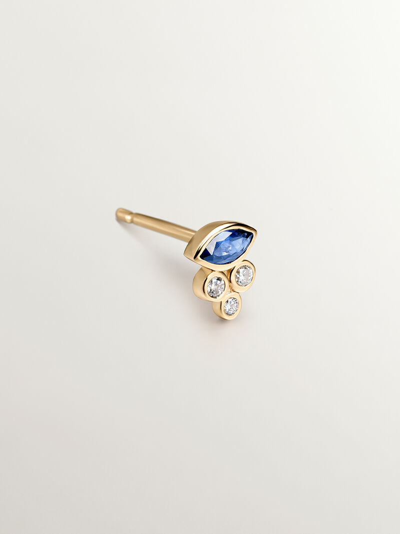 Individual 9K yellow gold earring with blue sapphire and diamonds. image number 2