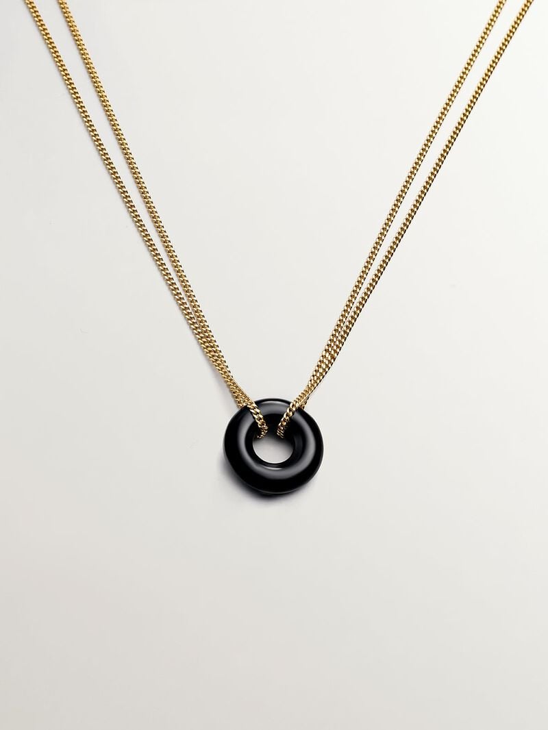 18K yellow gold plated 925 silver necklace with black onyx image number 0