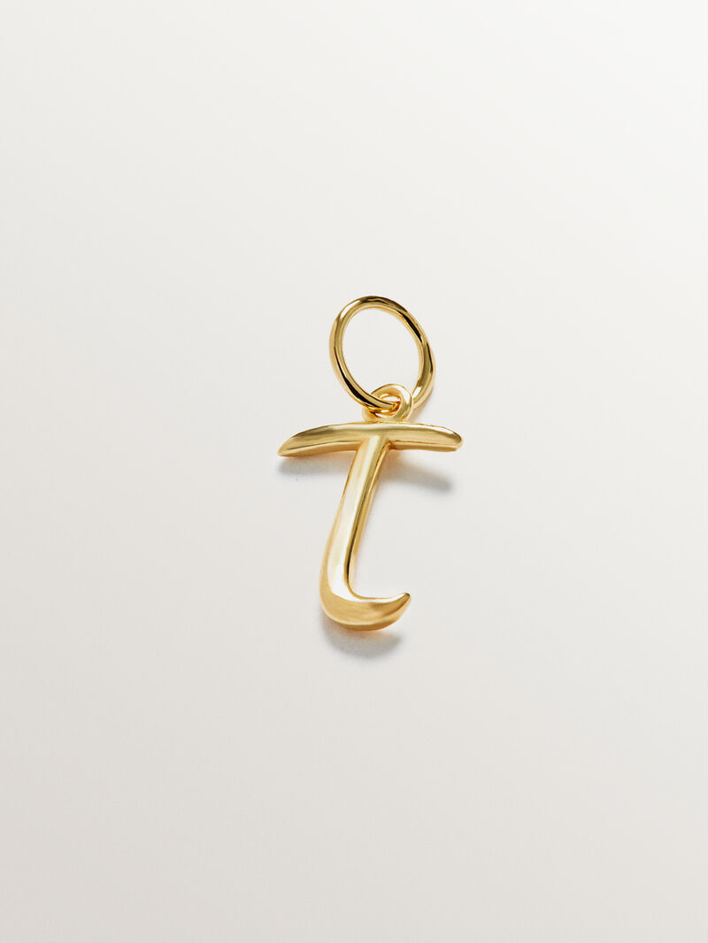Charm made from 925 silver, gold-plated in 18K yellow gold, with initial T. image number 0