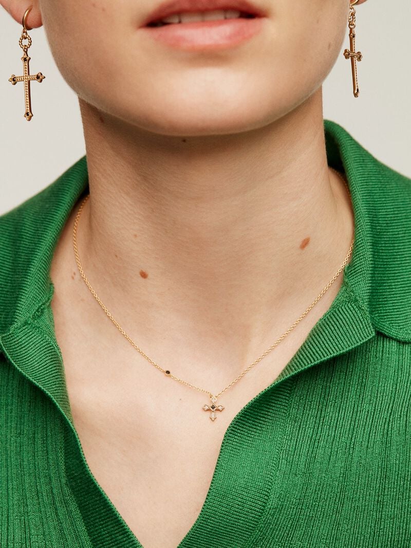 925 Silver pendant dipped in 18K yellow gold with small cross and spinels. image number 5