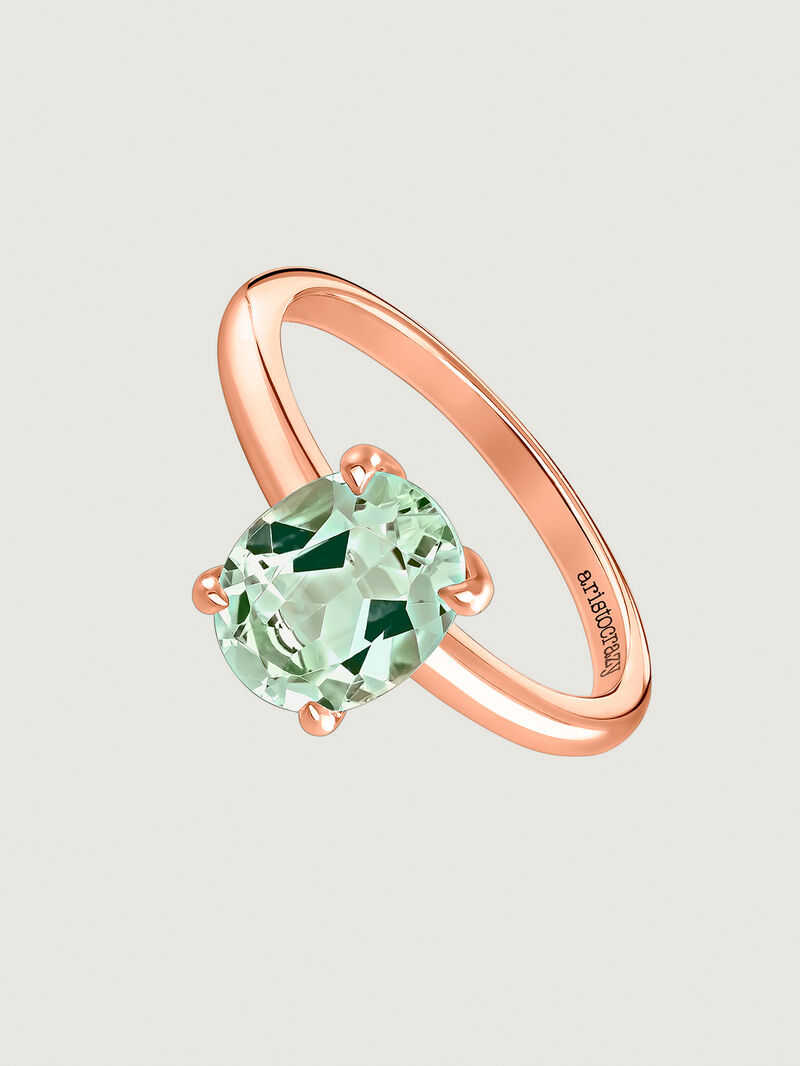 Medium-sized silver 925 hoop earrings plated in 18K rose gold with green quartz. image number 0