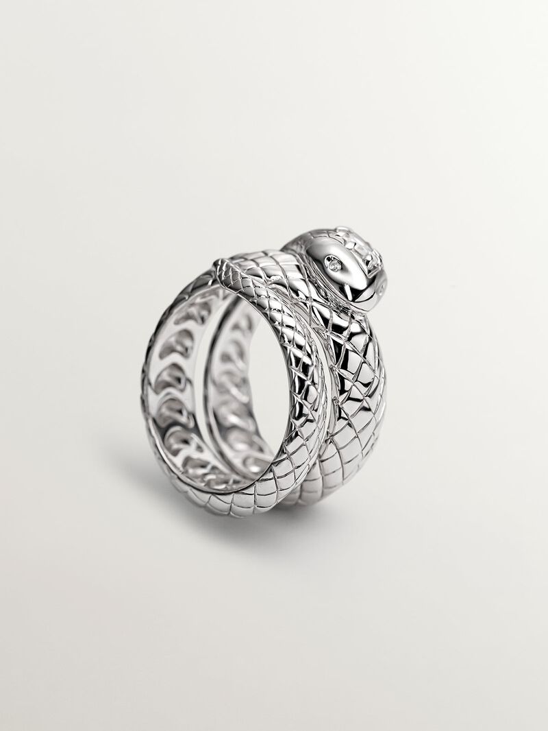 925 Silver wide ring shaped as a snake with topaz and white sapphires. image number 4