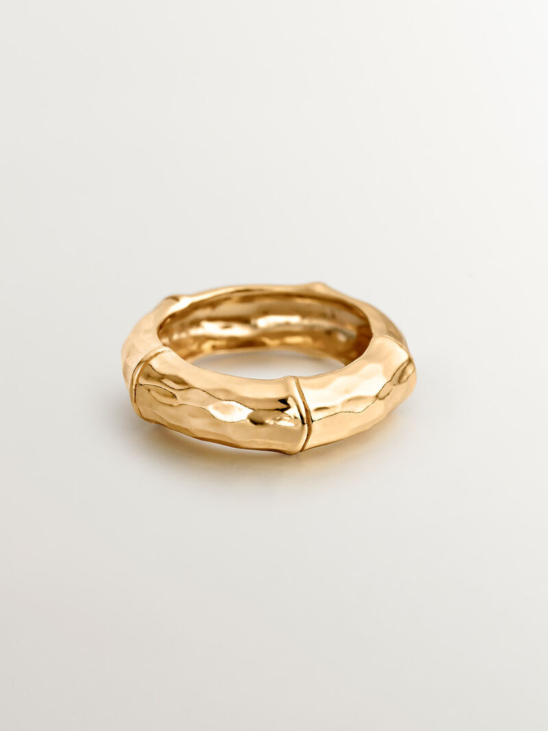 925 Silver ring bathed in 18K yellow gold with a bamboo texture. image number 2