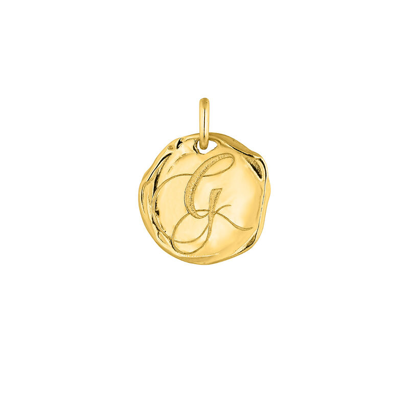 Charm medalla inicial G artesanal plata recubierta oro, J04641-02-G, hi-res