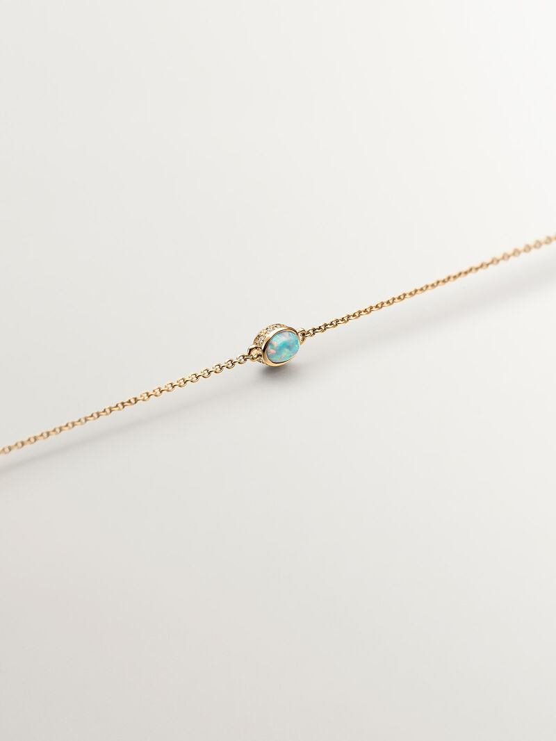 18K yellow gold bracelet with turquoise opals and diamonds. image number 2