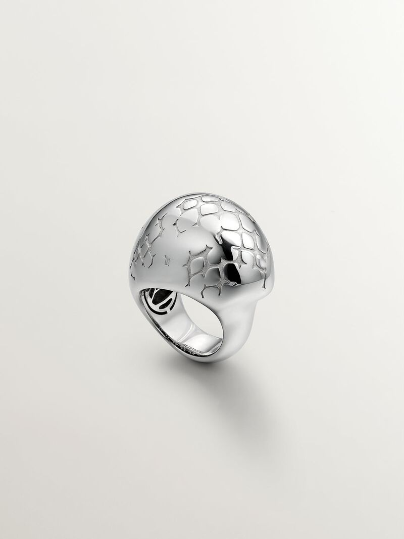 925 silver domed ring with snake texture image number 2