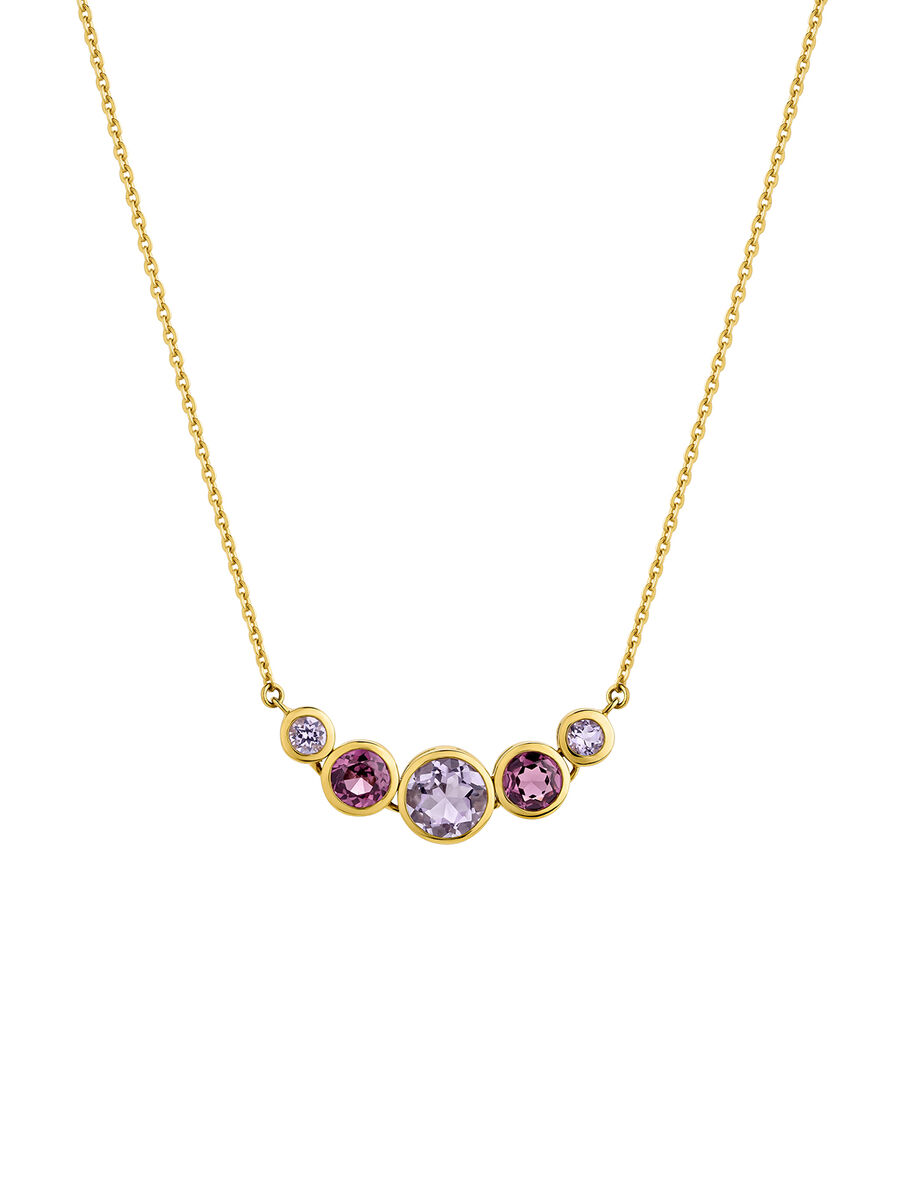 Pendant in 18k yellow gold-plated silver with rhodolites and amethysts, J05297-02-PAM-RO, hi-res