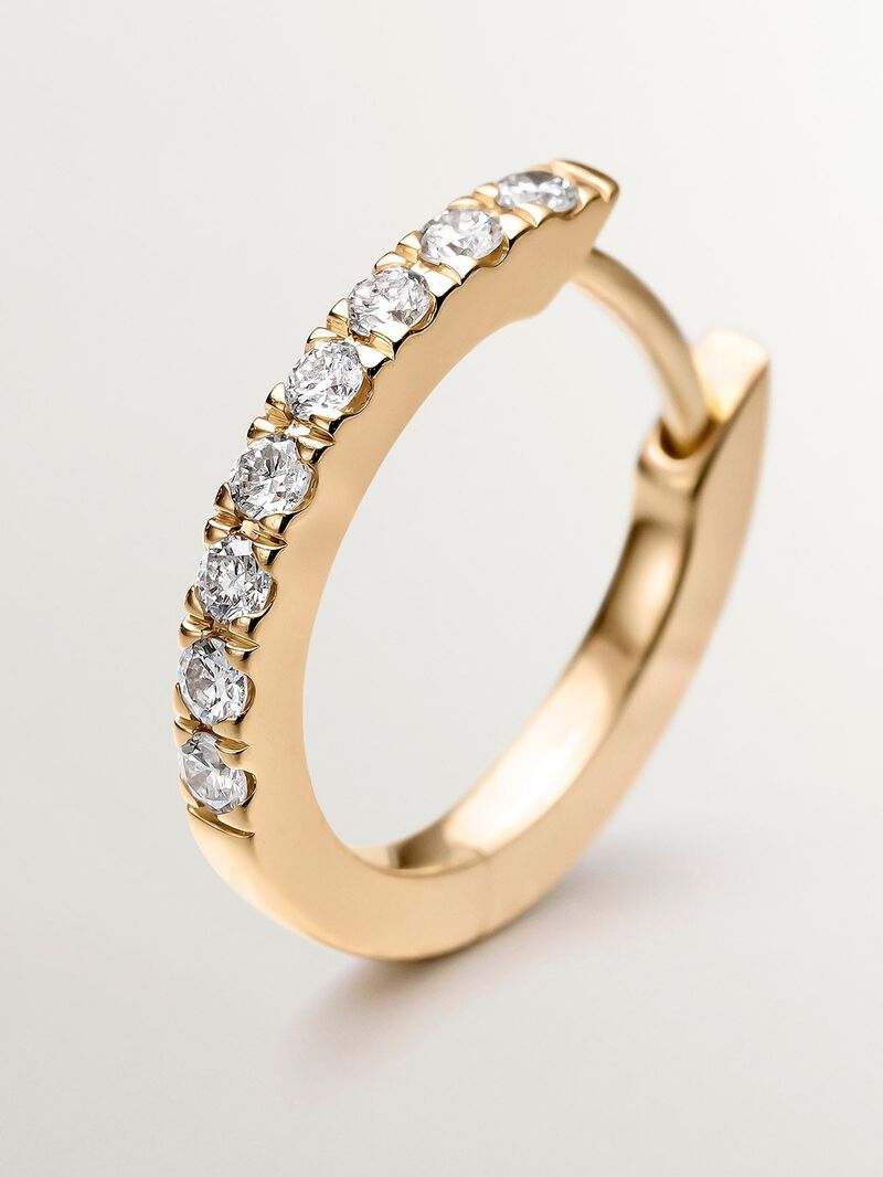 Individual 18K yellow gold hoop earring with diamonds. image number 4